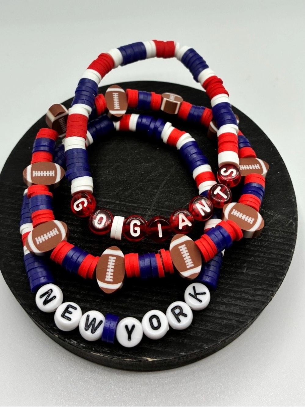 Go Giants Red, Blue & White Football Beaded Stretch Bracelet Set